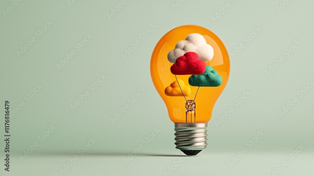 Poster explore the vibrant connection between ideas and dreams with a playful light bulb filled with colorf