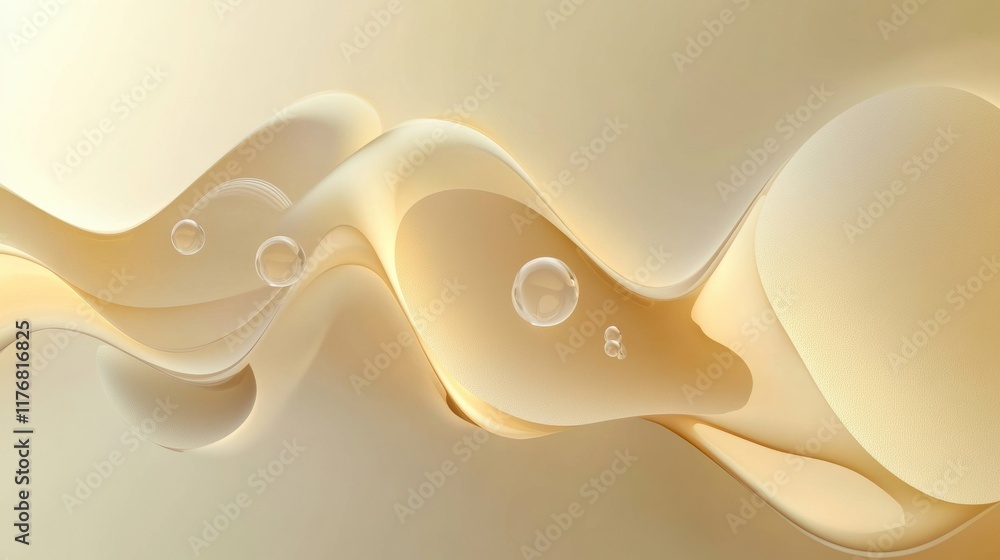 Aufkleber Abstract organic shapes create a serene composition with glowing water droplets and flowing forms in soft hues. Generative AI