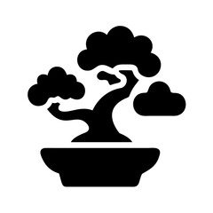 Elegant Black and White Bonsai Tree Icon