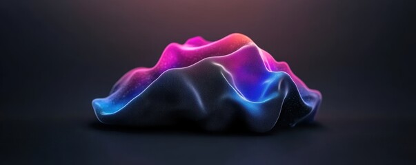 Vibrant neon abstract fabric with wavelike folds on dark background