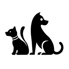Black and White Dog and Cat Vector Graphic