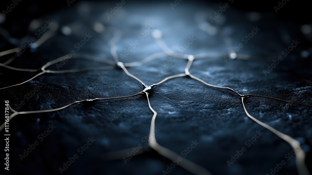 Poster close-up of dark organic network structure with interconnected fibers