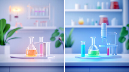 Colorful laboratory setup with chemical experiments