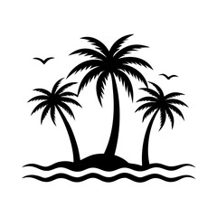 Tropical Island Palm Tree Silhouette Vector