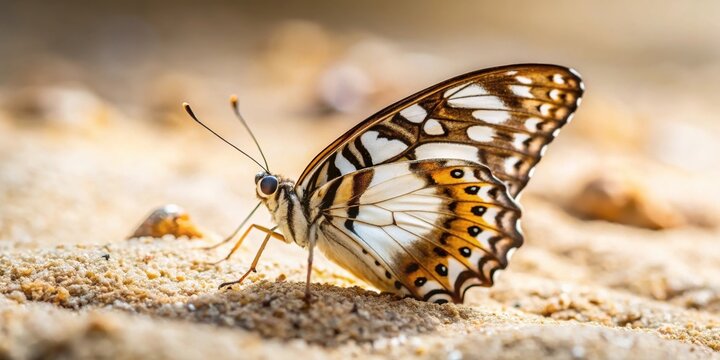 Prepona laerte butterfly on sand with white and brown color, wings open, flying slowly , prepona, tropical,  prepona