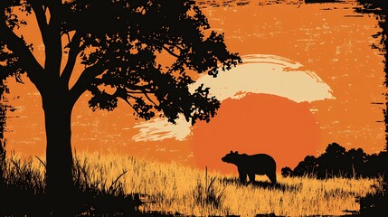 A wild bear in the wild, style of book illustrations