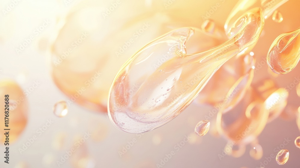 Poster unique abstract organic shapes with glowing water droplets in a semi transparent design. generative 