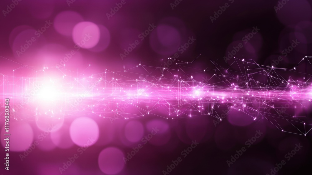 Poster abstract purple light burst with geometric network and bokeh effect