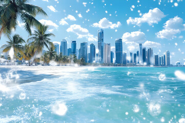 Obraz premium Tropical Cityscape Winter Beach Illustration
