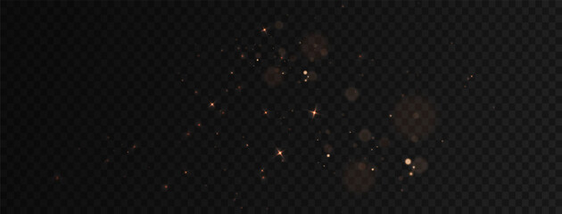 Christmas dust glowing bokeh confetti light and glitter texture overlay for your design. Festive sparkling gold dust png. Holiday powder dust for cards, invitations, banners.	
