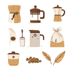 Coffee-themed illustration with various elements.