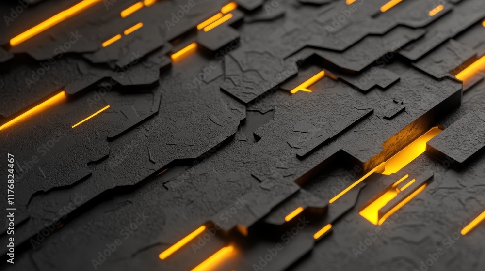 Aufkleber abstract geometric pattern with glowing orange lines on textured dark surface