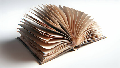 Education A 3D angle of an open book with its pages slightly curved and fanned out, lying on a flat surface, i3