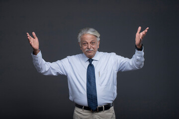 Senior Old Man Raised Hands Up