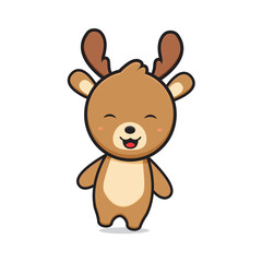 Cute happy deer character cartoon icon illustration