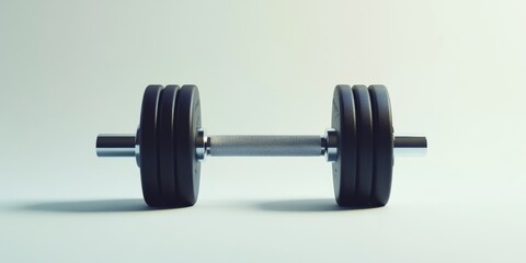 A sleek black dumbbell rests on a smooth surface. This image embodies strength and fitness. Ideal for health and workout related content. Perfect for gym inspiration. AI
