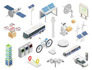 Smart City Innovation and Technology Isometric Vector Set