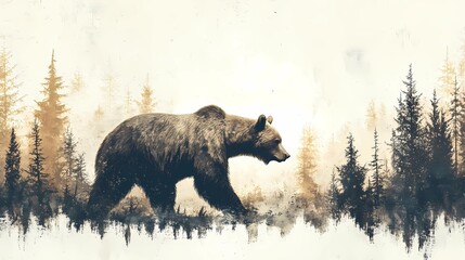 A wild bear , creating a natural wildlife scene, comic style