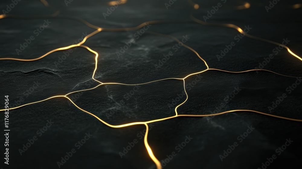 Poster abstract golden lines on dark surface with glowing network pattern