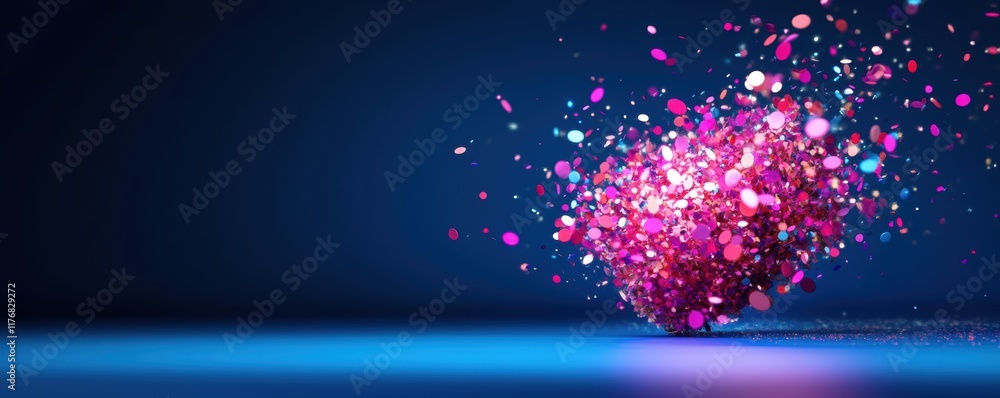 Poster vibrant explosion of colorful confetti in dynamic motion on dark background