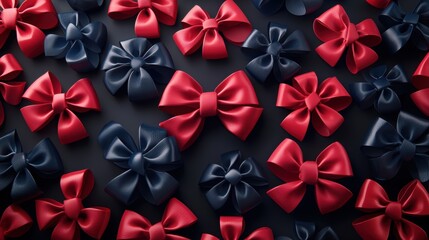 Colorful arrangement of red and navy decorative bows