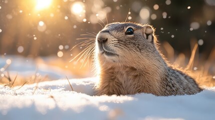 A groundhog looks out of his hole. Groundhog Day.	
