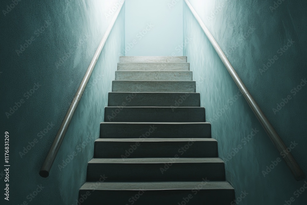 Poster mysterious staircase illuminated by soft light from above.