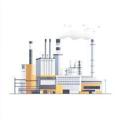 Industrial pollution with smoke rising from chimneys and factory plants