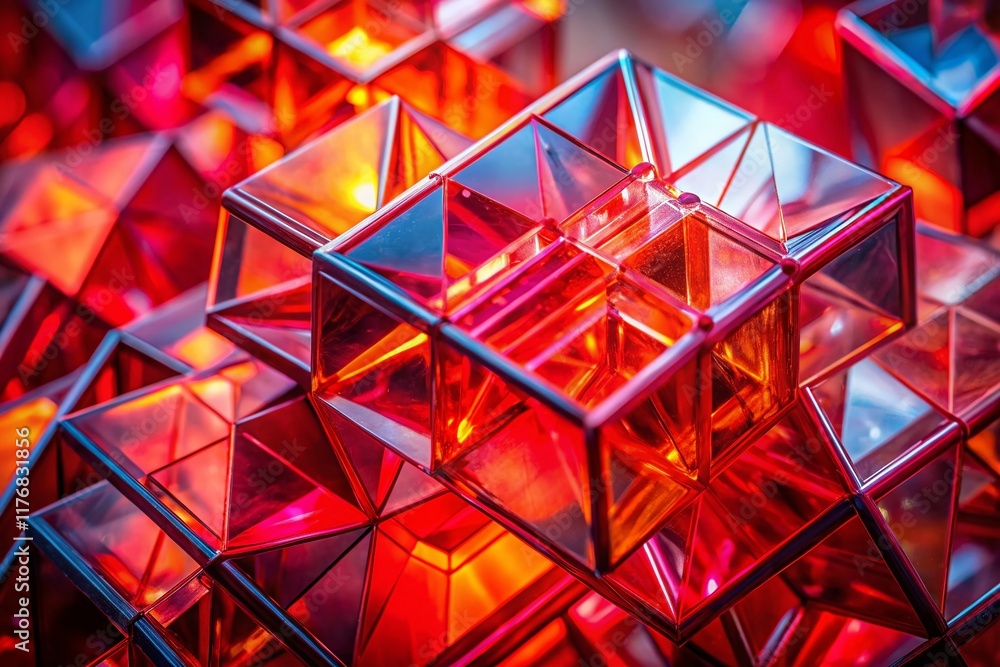 Poster abstract red sculpture: deconstructing geometric forms in macro photography