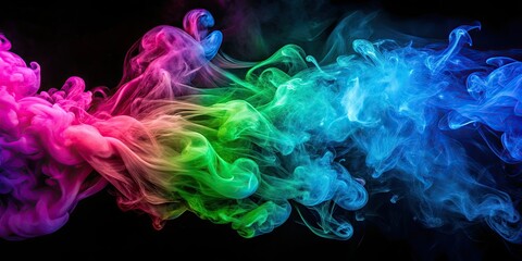Obraz premium Double exposure art bursts with vibrant pink, blue, and green neon smoke, creating an abstract masterpiece.