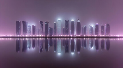 Cityscape Night Reflection Illustration