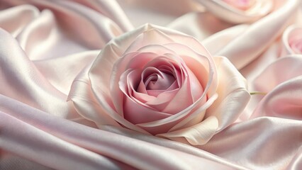 soft pink rose petals unfolding on a luxurious soft silk fabric background, delicate and intricate flower details , gentle hues, floral patterns