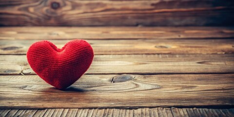 Fototapeta premium Cozy Red Heart Decor on Wooden Table , table, background, table, background