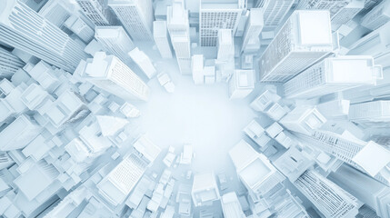 Fototapeta premium Cityscape Dreamscape: A mesmerizing aerial view of a sprawling metropolis, rendered in stark white, evokes a sense of vastness and the boundless possibilities of urban life.