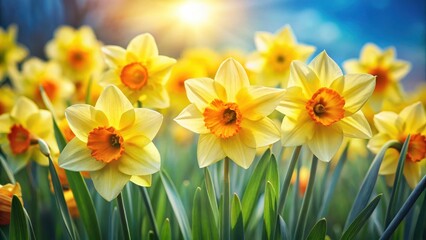 Obraz premium Daffodil Flowers Close Up, nature's beauty, bright colors, nature's beauty