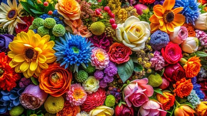 Abundant Artificial Flowers, Colorful Floral Background, Left Copy Space