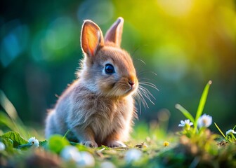 Fototapeta premium Adorable 2-Month-Old European Rabbit Kit, Candid Photo