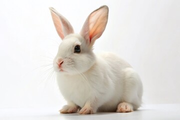 Obraz premium Adorable Albino Bunny Close-Up: Pure White Rabbit on White Background Stock Photo