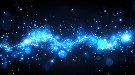 Obraz premium A vibrant blue cosmic background filled with sparkling stars and glowing particles, creating a mesmerizing celestial atmosphere.