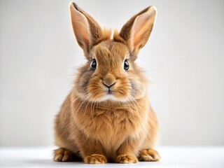 Obraz premium Adorable Brown Rabbit on White, Soft Fur, Curious Expression, Pet, Nature