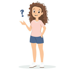 A girl holds a question mark with a blurred face.