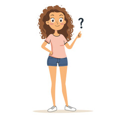 A girl holds a question mark with a blurred face.