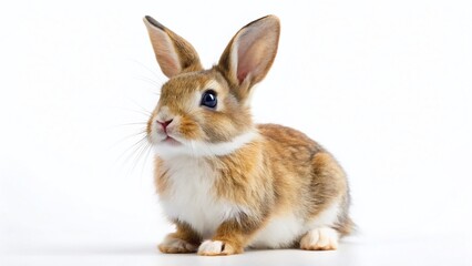 Obraz premium Adorable Brown & White Newborn Bunny Rabbit Studio Portrait, Isolated on White