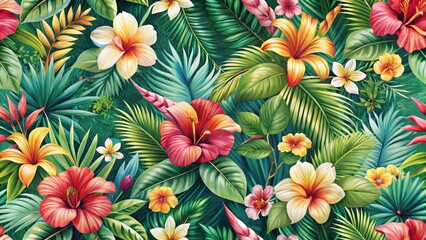 Tropical floral seamless pattern with original summer blooms , natural, botanical,  natural, botanical, tropical