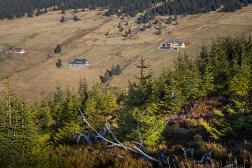 Klinove huts, view of the Giant Mountains, autumn mountain landscape