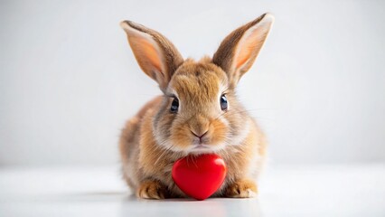 Obraz premium Adorable Bunny Rabbit with Heart, Isolated White Background - Cute Pet Stock Photo