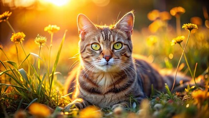 Obraz premium Adorable Countryside Kitten: Big Yellow Eyes, Relaxed Pose