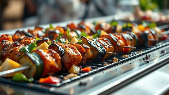 Grilled Kyufta Kebabs with Vegetables Close-Up - Delicious BBQ Feast