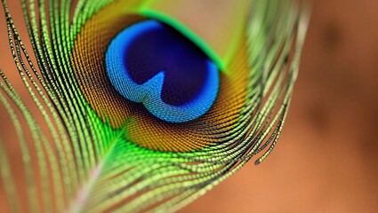 Obraz premium A Vivid Peacock Feather Close Up Displaying Iridescent Colors