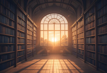 Anime Sunlight Streaming Through a Library Window